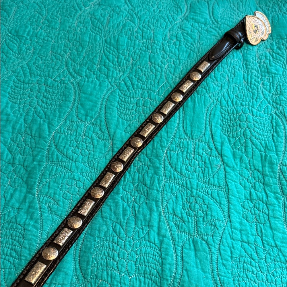 Nocona Black Leather Belt with Silver Accents